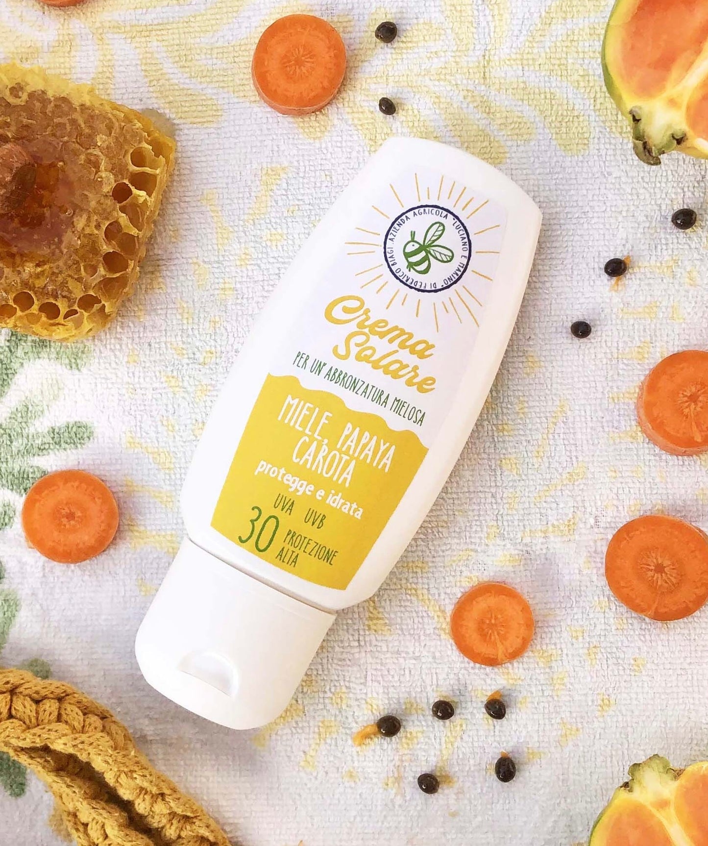 Crema solare spf 30 con MIELE, PAPAYA e CAROTA