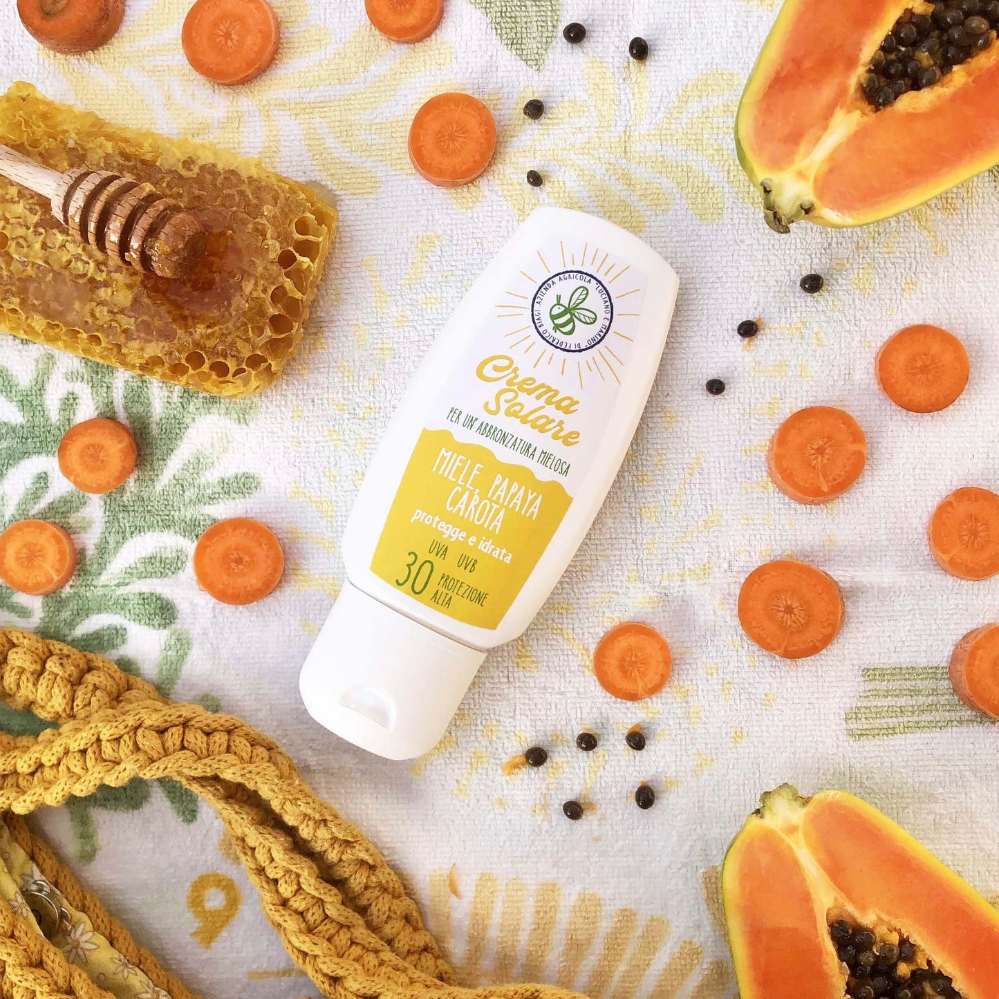 Crema solare spf 30 con MIELE, PAPAYA e CAROTA