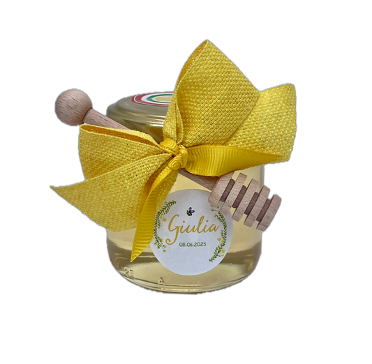 Bomboniera miele 125 g con spargimiele in legno