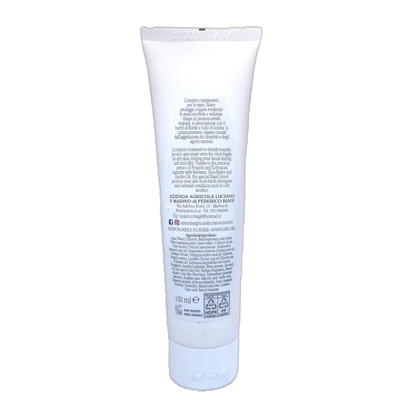 Crema mani emolliente con propoli, cera d’api e burro di karite' - tubetto da 100 ml